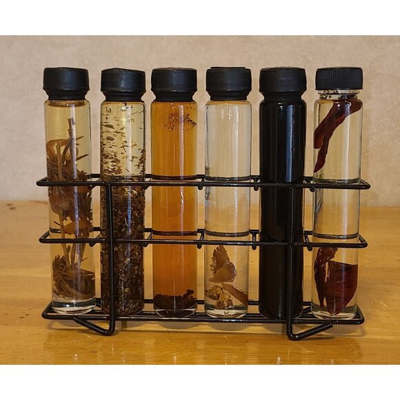 Oil Infused Glass Bottles 6 Unopened Decorative Shonfeld's 6" With metal Holder - Picture 1 of 8